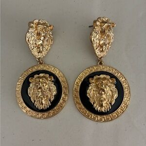 Revolve Gold and Black Lion Earrings